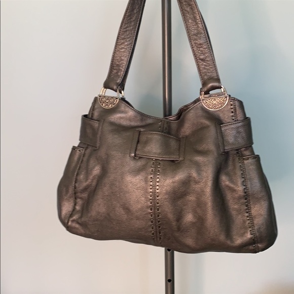 BRIGHTON PEWTER GRAY SILVER LEATHER SHOULDER BAG - Picture 3 of 13